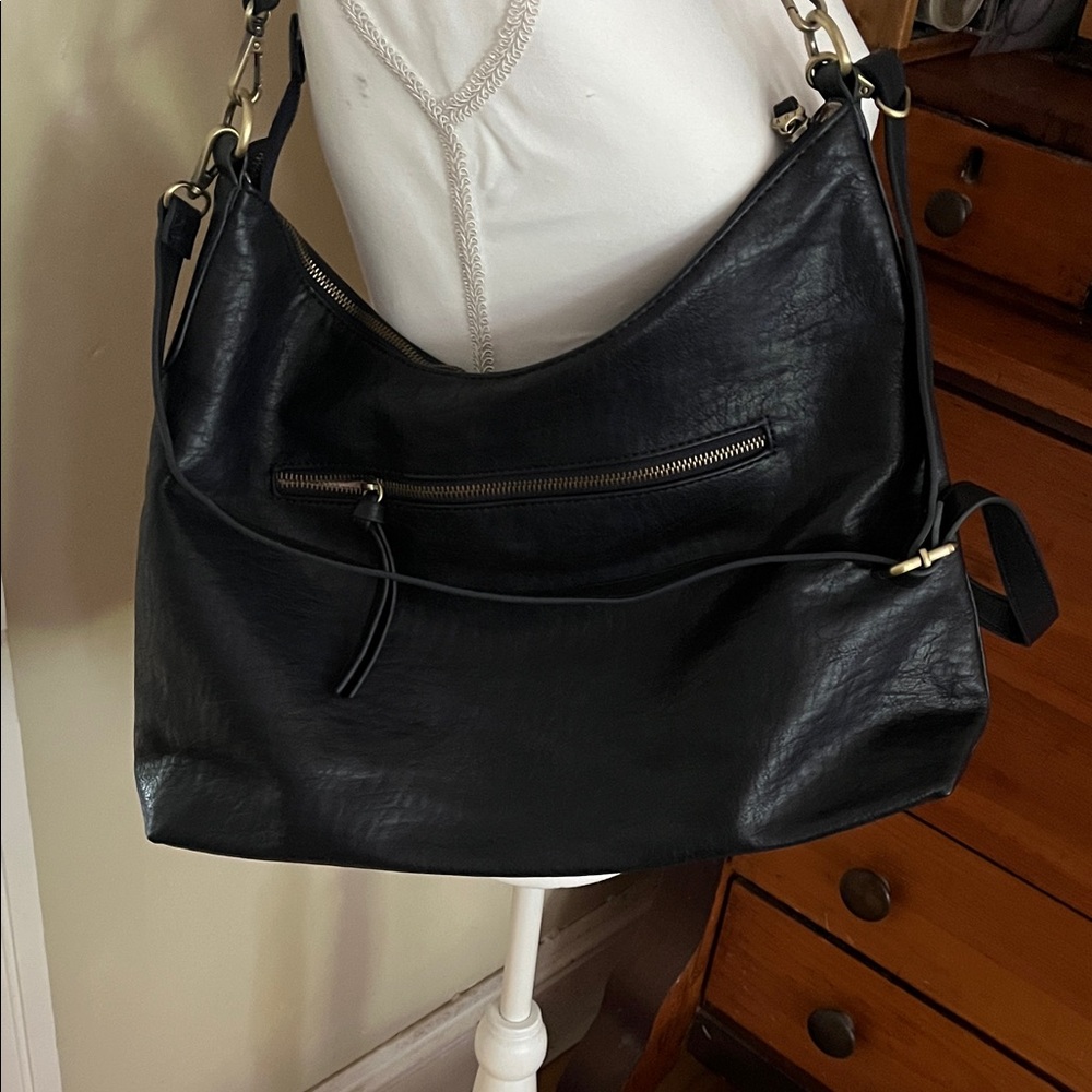 Navy Leather Hobo dual Shoulder Bag - / crossbody Classic Everyday Carry
